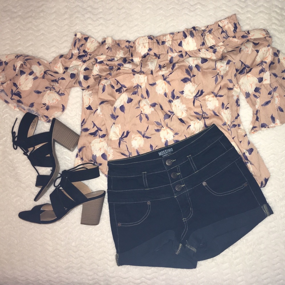 Blush Floral Off the Shoulder Crop Top
